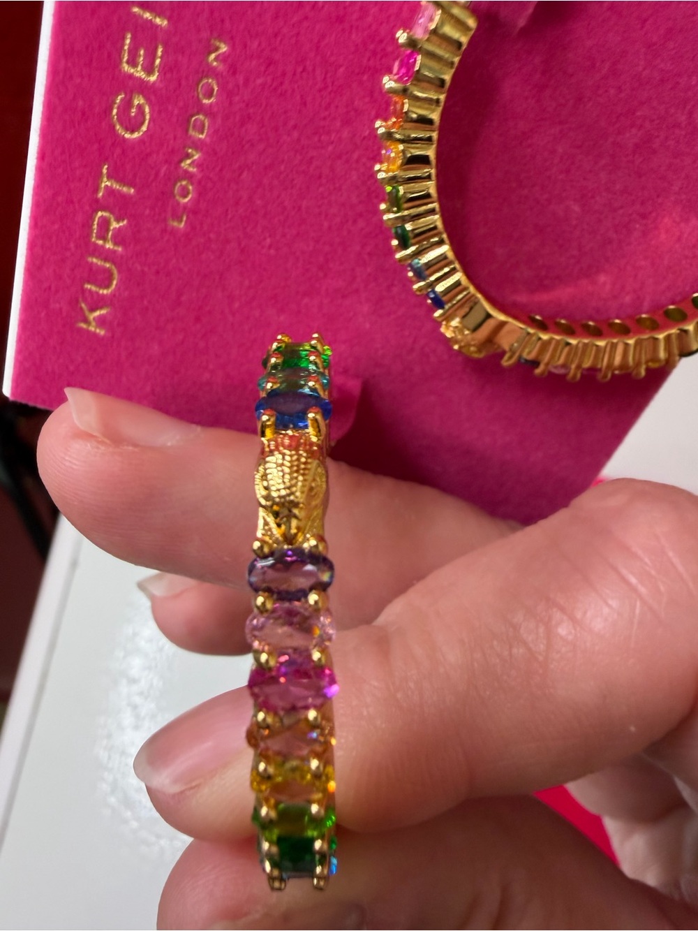 Kurt Geiger Gold Rainbow Crystal Hoop Earrings - Picture 2 of 5